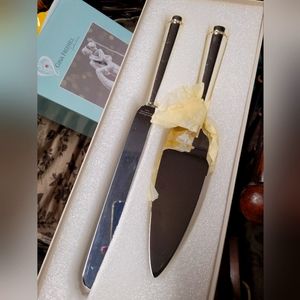 Reed & Barton Cake knife Server Set Silver Tone with Jeweled Handles